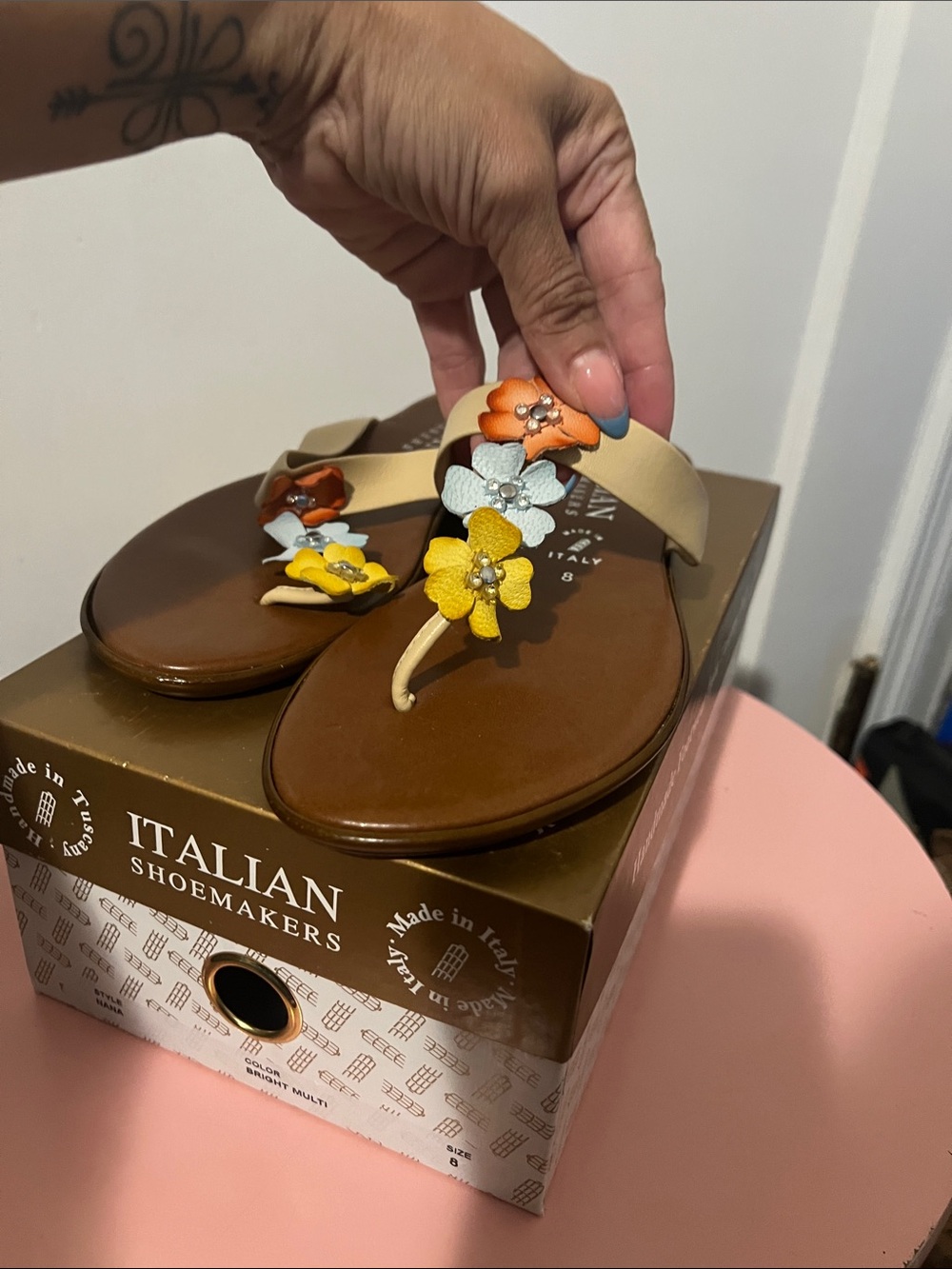 Women's Beige Floral Thong Sandals with Multicolor Blooms